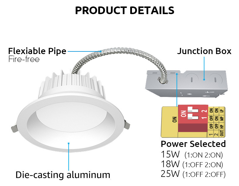 6 inch power selectable commercial smd downlight product detail